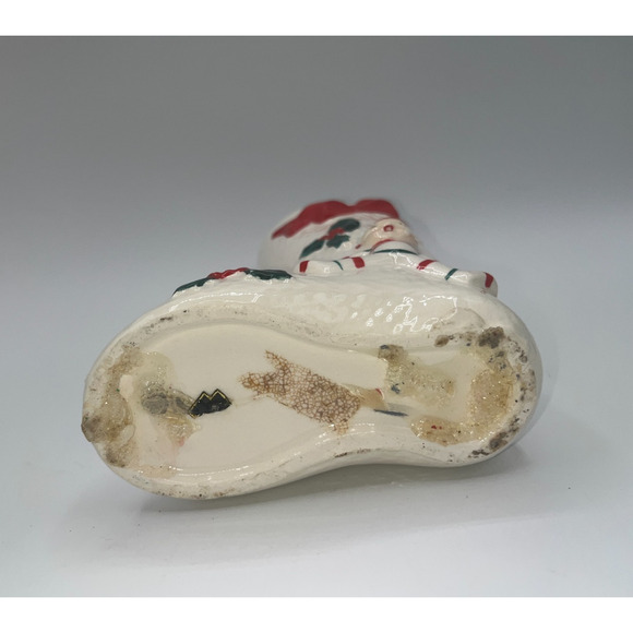 Vintage Ceramic Candy Cane Pixie Elf Christmas Boot Stocking Planter Vase Decor - Picture 16 of 16